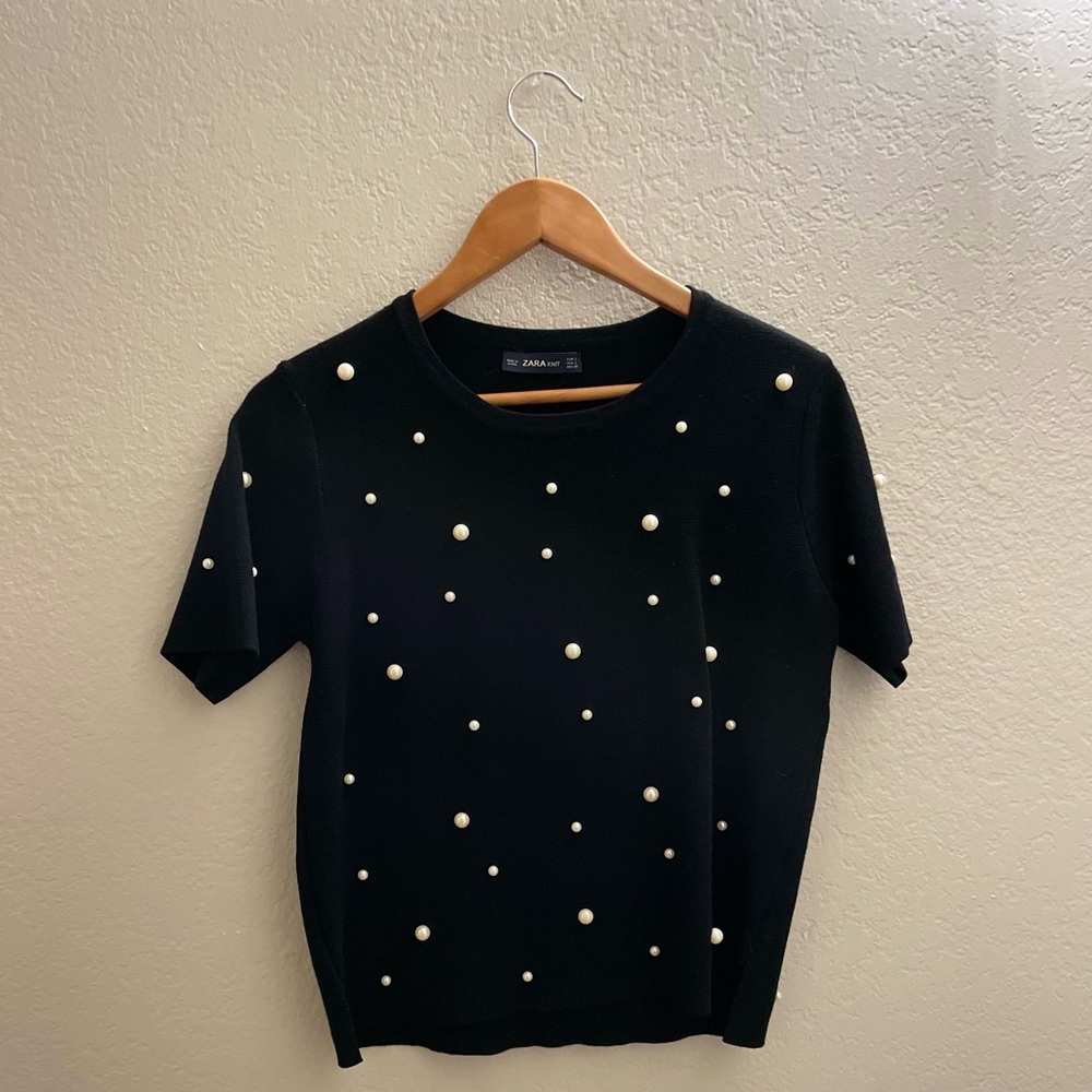 Beautiful black top with white pearls